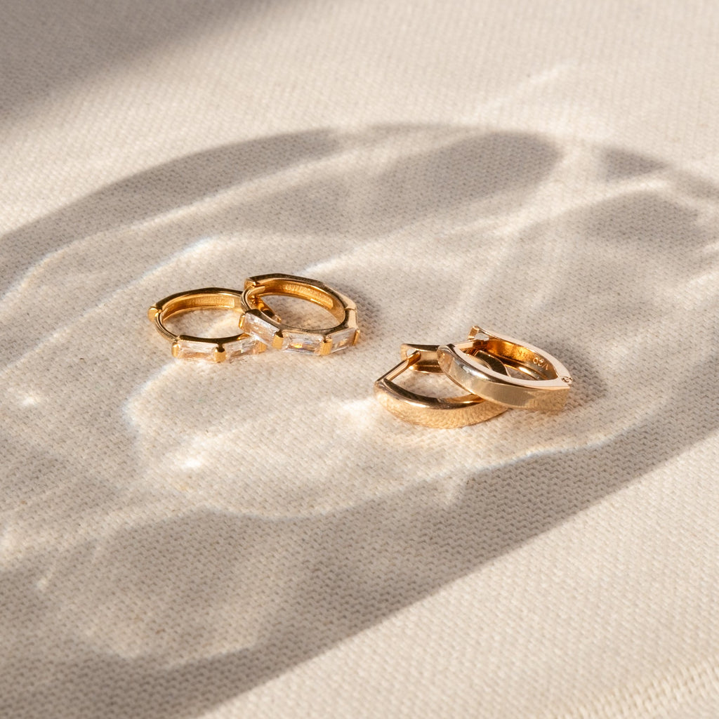 Triple Huggie Earrings in Baguette Shape