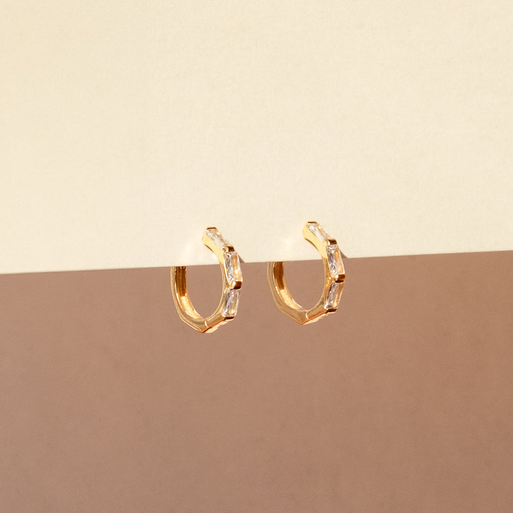 Triple Huggie Earrings in Baguette Shape
