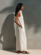 Marcelle | Maxi dress with stand collar and lace panel