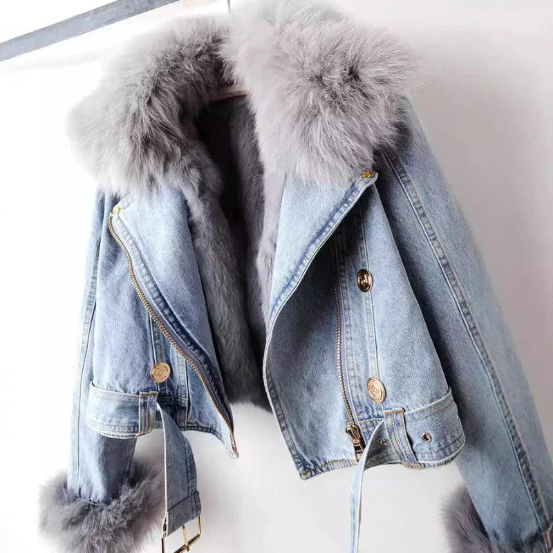 Phylicia | Elegant Denim Jacket with Faux Fur Collar