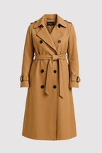 HERBERGER | Elegant Women's Long Trench Coat with Tie Belt and Button Placket