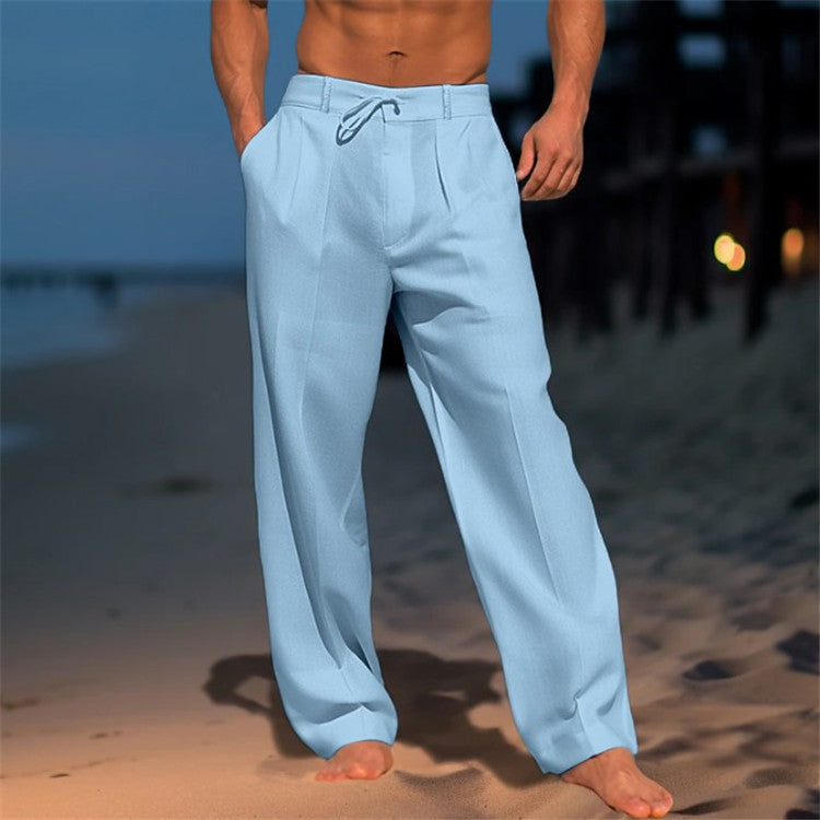 Enzo Linen Trousers with Drawstring and Pleated Front