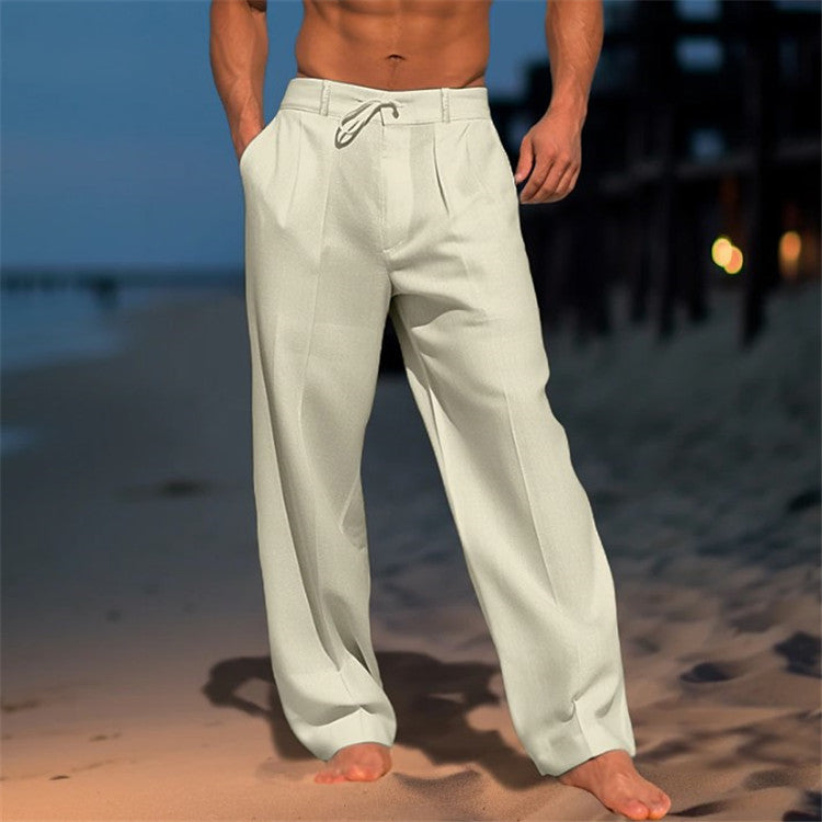 Enzo Linen Trousers with Drawstring and Pleated Front