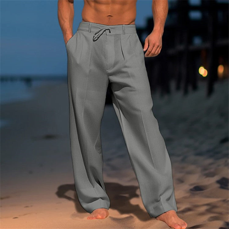 Enzo Linen Trousers with Drawstring and Pleated Front