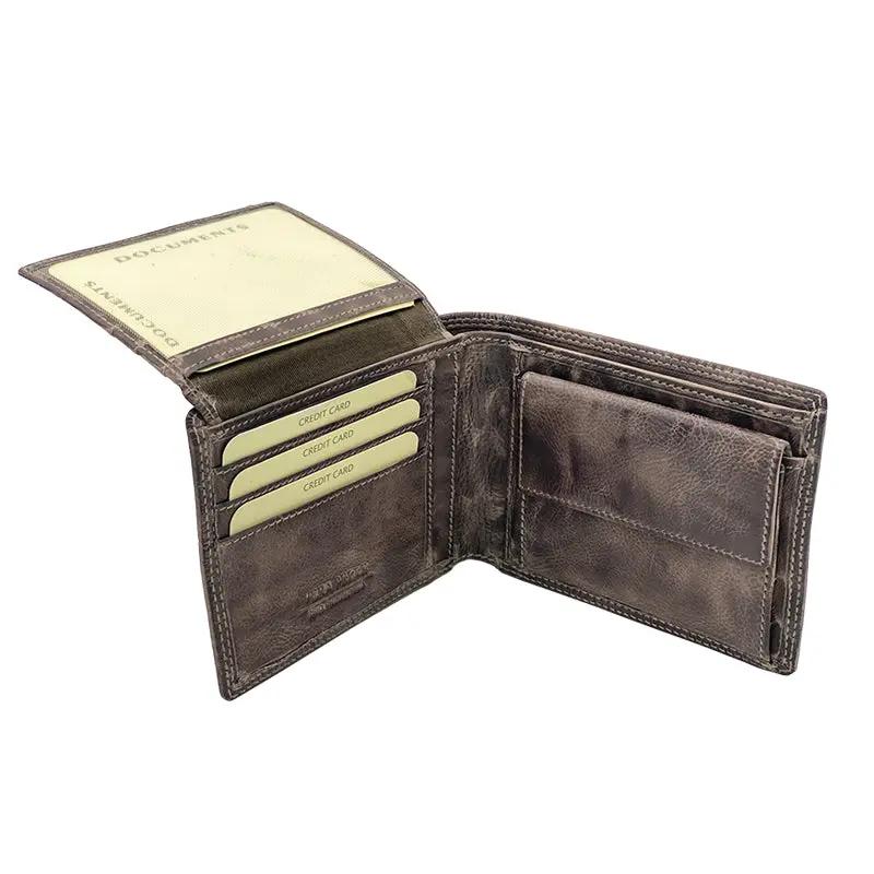 Wallet with Coin Compartment and Flap in Grey Stone Wax, Classic Size