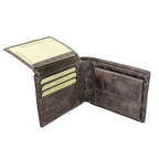 Wallet with Coin Compartment and Flap in Grey Stone Wax, Classic Size
