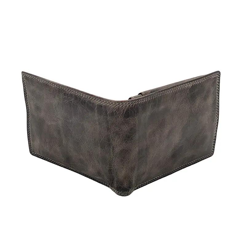 Wallet with Coin Compartment and Flap in Grey Stone Wax, Classic Size