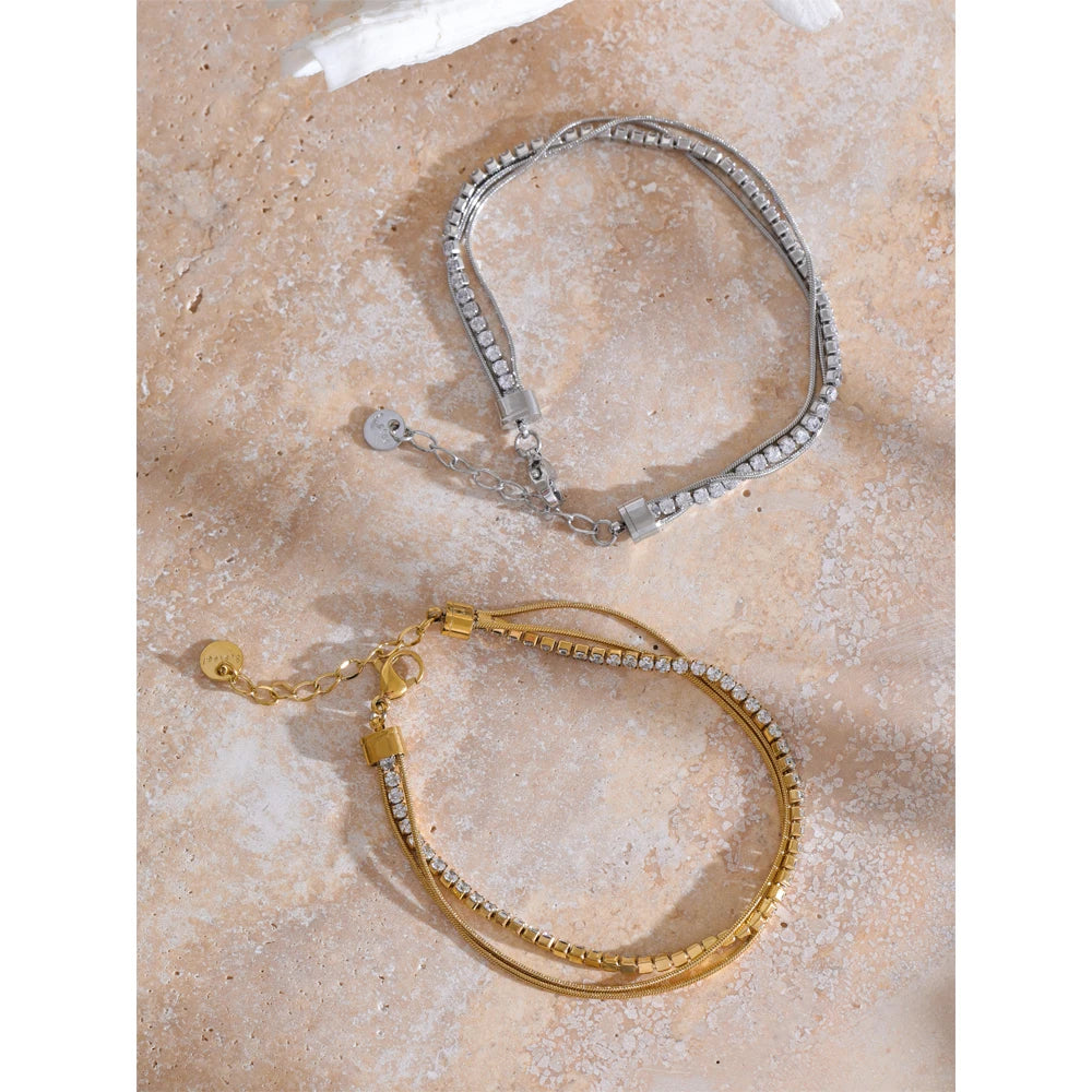 Mia | Gelaagde Roestvrijstalen Armband met Cubic Zirconia