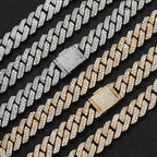 Hip Hop Shiny 15MM Cuban Link Chain Necklace Women Men Silver Color Rhinestone Iced Out Cuban Chain Punk Jewelry Necklace Gift