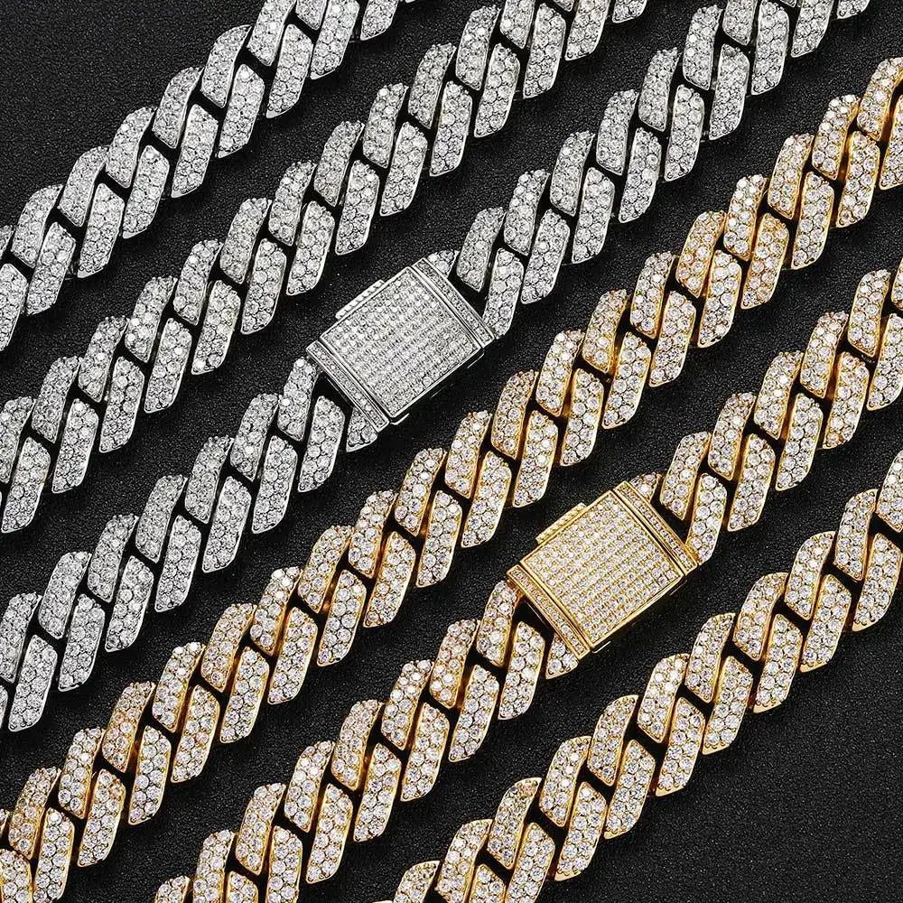 Hip Hop Shiny 15MM Cuban Link Chain Necklace Women Men Silver Color Rhinestone Iced Out Cuban Chain Punk Jewelry Necklace Gift