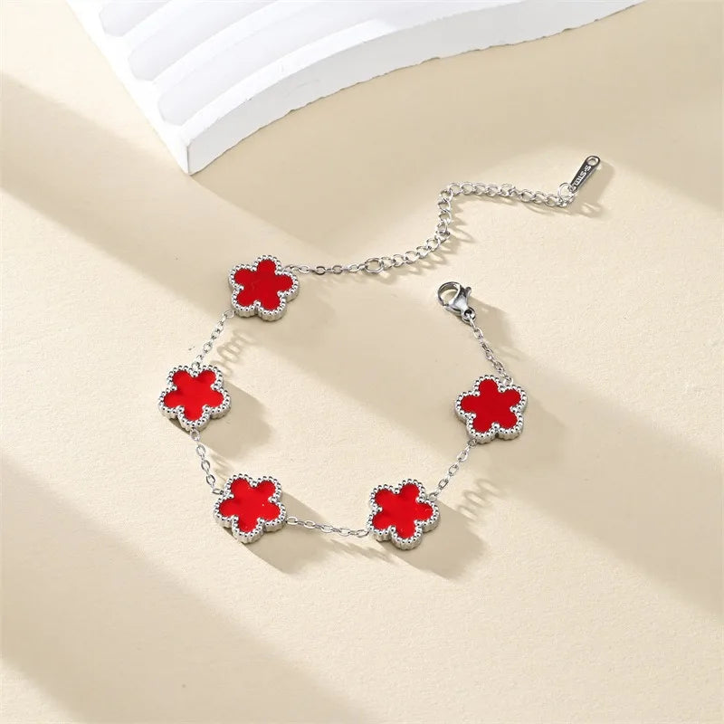 Classic Lucky Clover Women's Bracelets Double Sided Flowers Jewellery Gifts Stainless Steel hand chain 18k Gold Plated Jewelry
