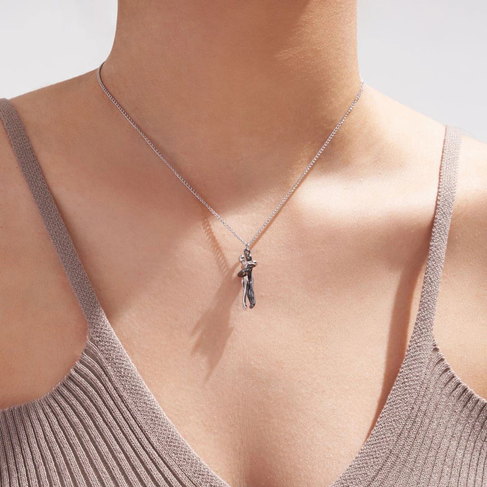 Embrace Couple Pendant Necklace Adjustable Length Him Her Hugging Pendant Necklace Anniversary Jewelry Valentine Day Gift