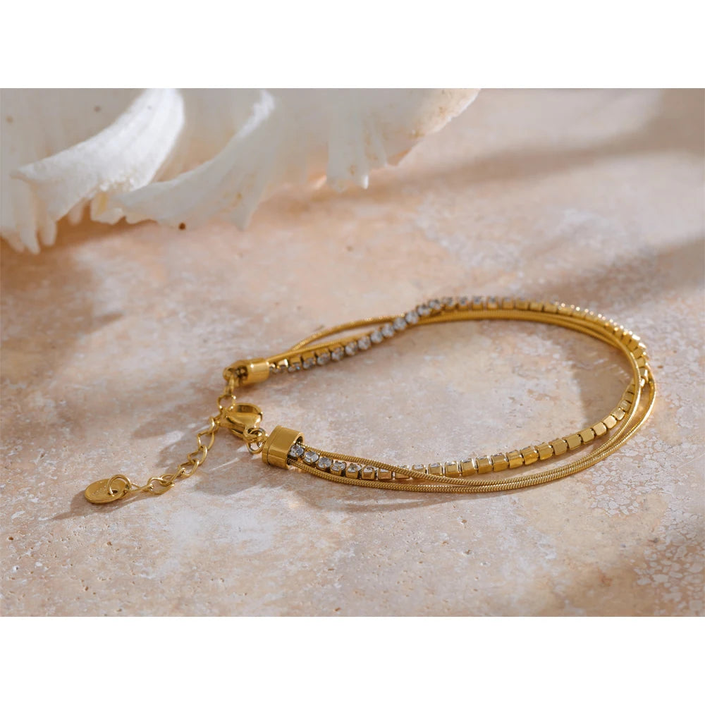 Mia | Gelaagde Roestvrijstalen Armband met Cubic Zirconia