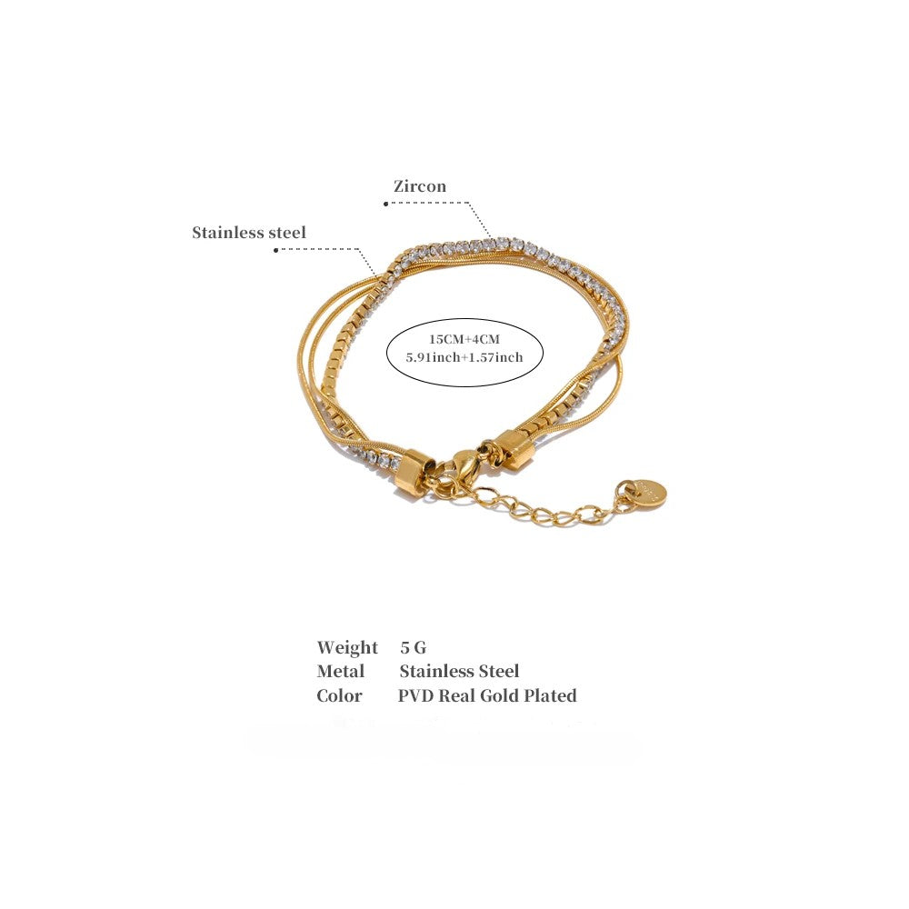 Mia | Gelaagde Roestvrijstalen Armband met Cubic Zirconia