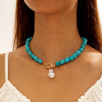 Lily | Natuurlijke turquoise gevormde parel hanger ketting