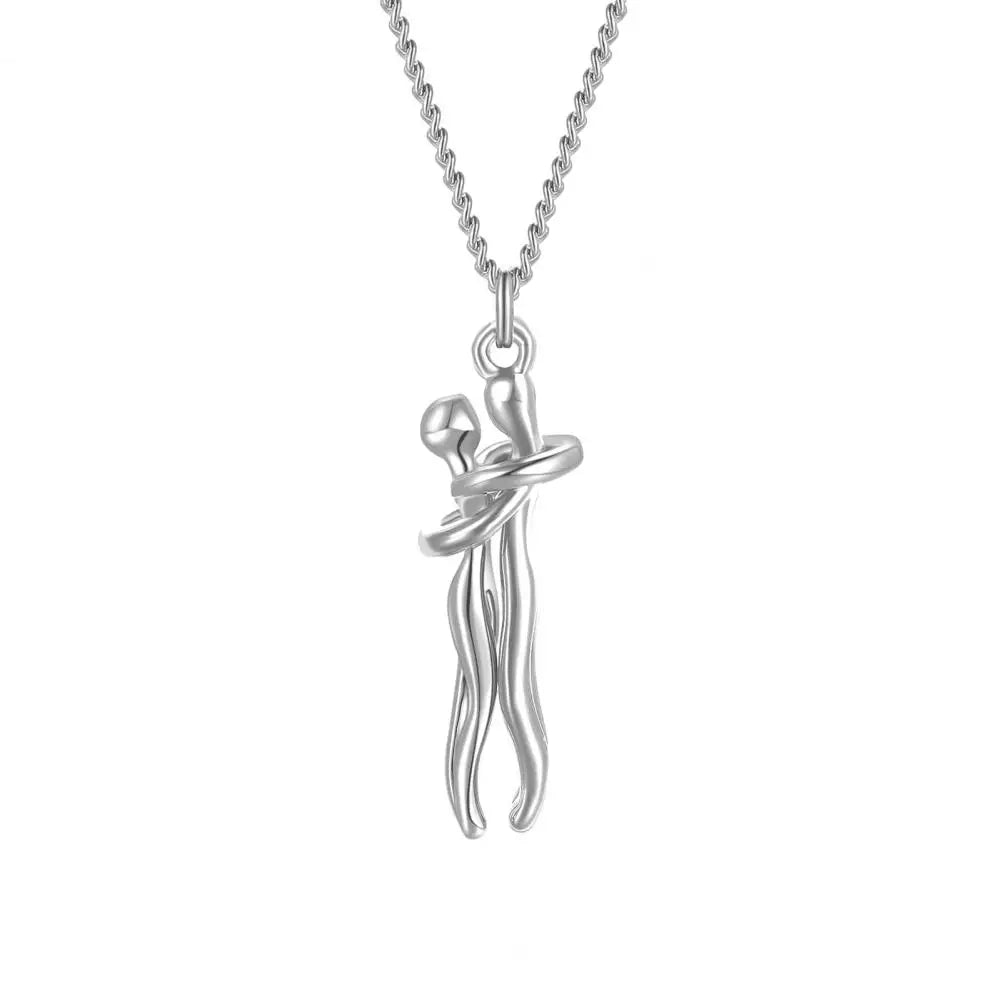 Embrace Couple Pendant Necklace Adjustable Length Him Her Hugging Pendant Necklace Anniversary Jewelry Valentine Day Gift