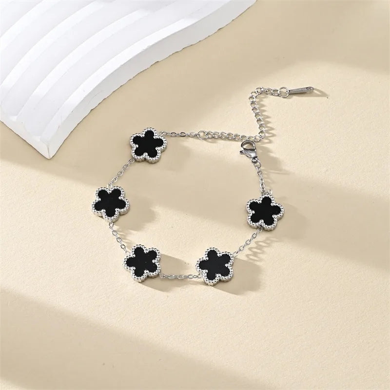 Classic Lucky Clover Women's Bracelets Double Sided Flowers Jewellery Gifts Stainless Steel hand chain 18k Gold Plated Jewelry