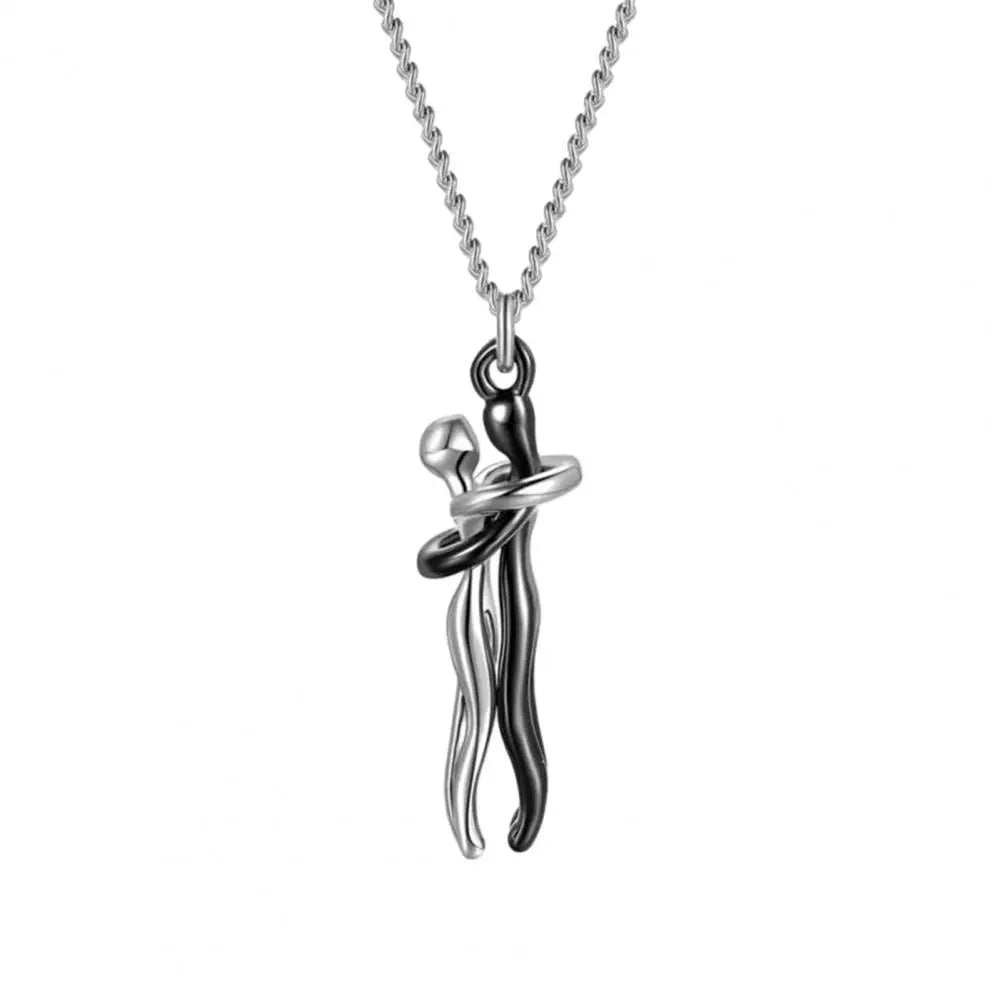 Embrace Couple Pendant Necklace Adjustable Length Him Her Hugging Pendant Necklace Anniversary Jewelry Valentine Day Gift