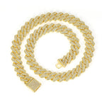 Hip Hop Shiny 15MM Cuban Link Chain Necklace Women Men Silver Color Rhinestone Iced Out Cuban Chain Punk Jewelry Necklace Gift