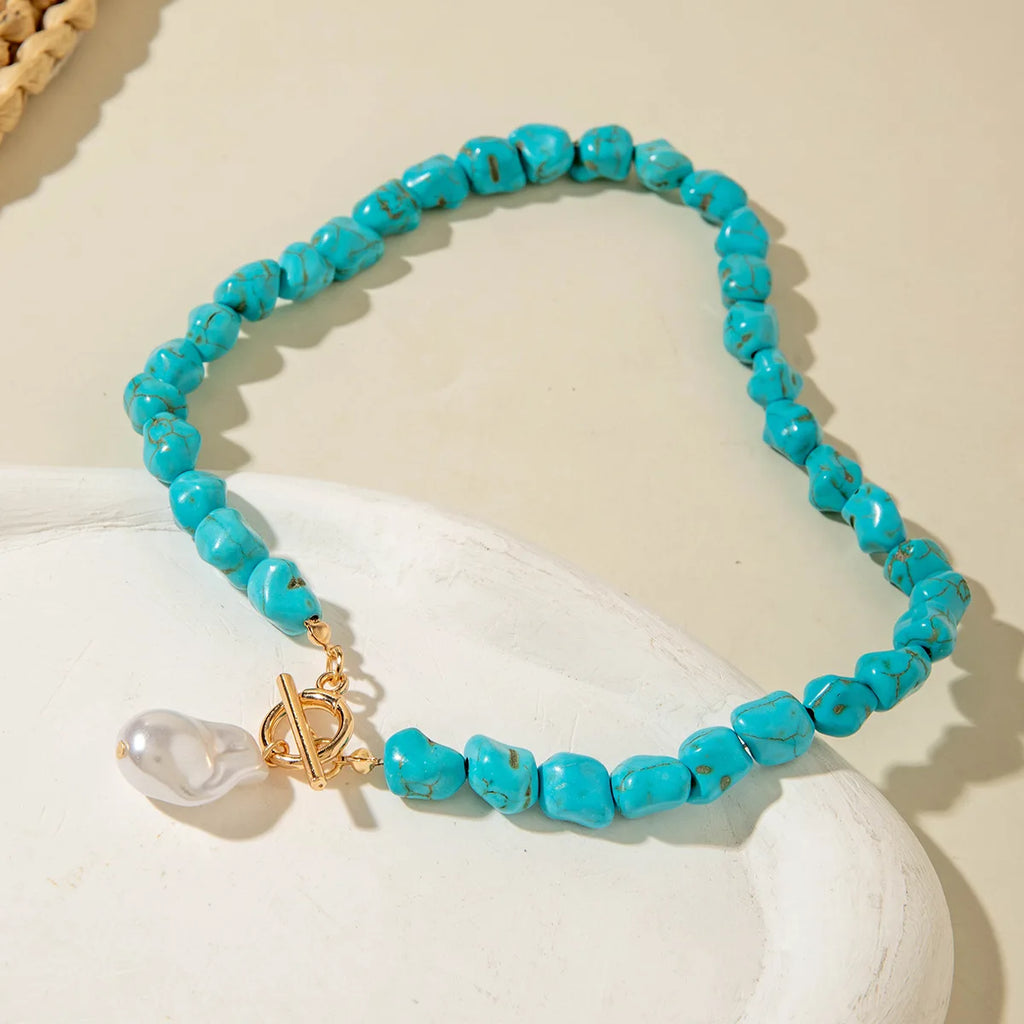 Lily | Natuurlijke turquoise gevormde parel hanger ketting