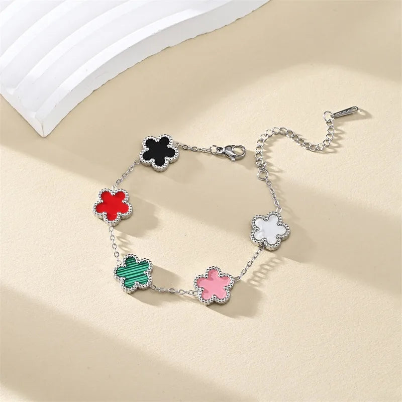 Classic Lucky Clover Women's Bracelets Double Sided Flowers Jewellery Gifts Stainless Steel hand chain 18k Gold Plated Jewelry