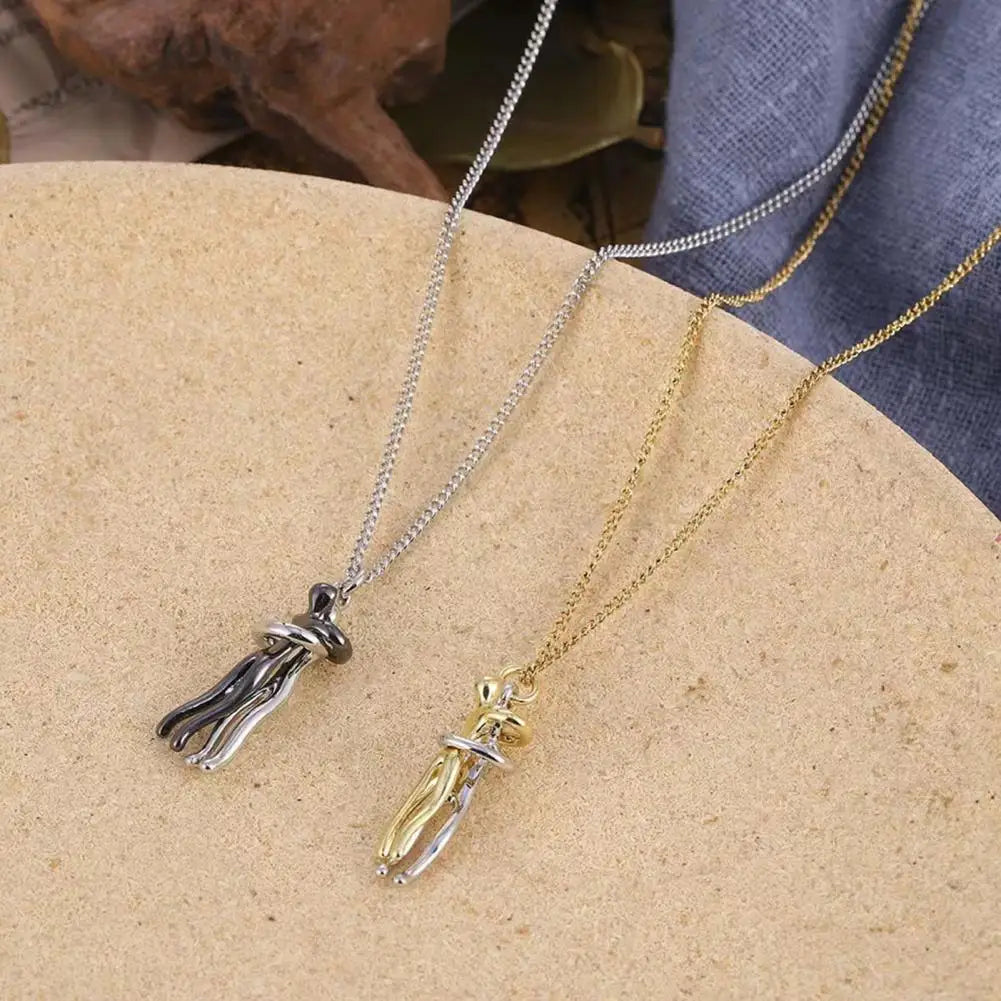 Embrace Couple Pendant Necklace Adjustable Length Him Her Hugging Pendant Necklace Anniversary Jewelry Valentine Day Gift