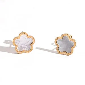 2022 Female Trend New Stainless Steel Luxury Flower Clover Earrings For Women Fashion Gold Silver Color White Shell Jewelry