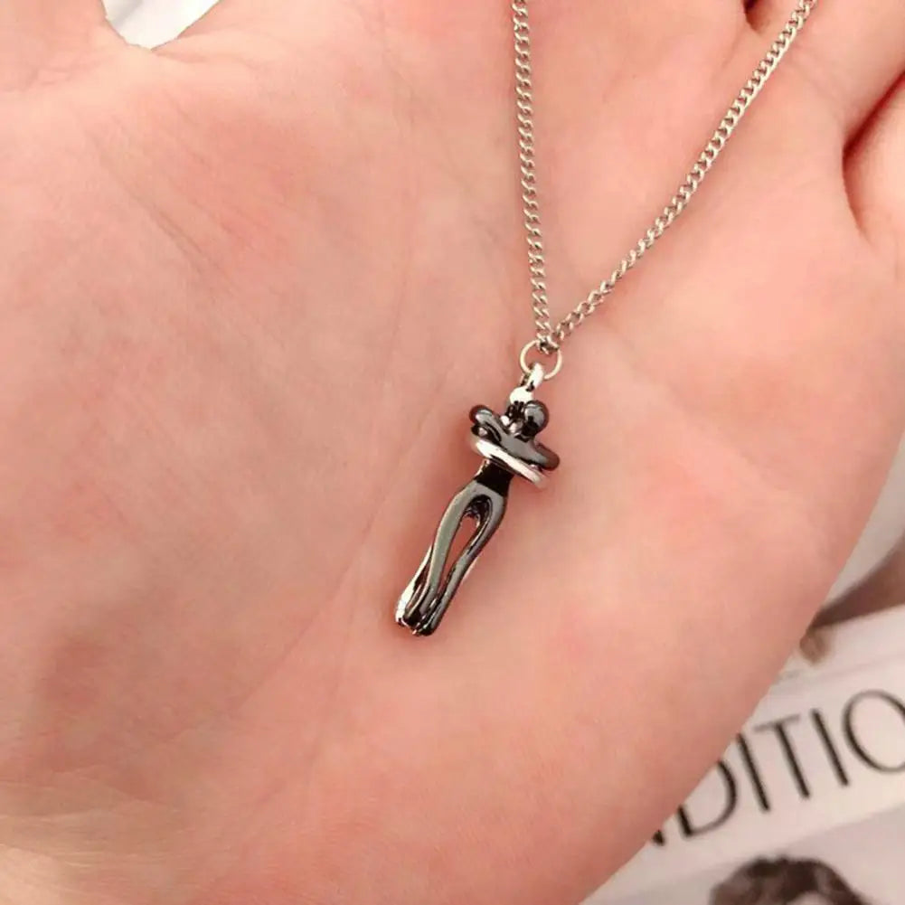 Embrace Couple Pendant Necklace Adjustable Length Him Her Hugging Pendant Necklace Anniversary Jewelry Valentine Day Gift