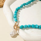 Lily | Natuurlijke turquoise gevormde parel hanger ketting