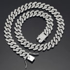 Hip Hop Shiny 15MM Cuban Link Chain Necklace Women Men Silver Color Rhinestone Iced Out Cuban Chain Punk Jewelry Necklace Gift