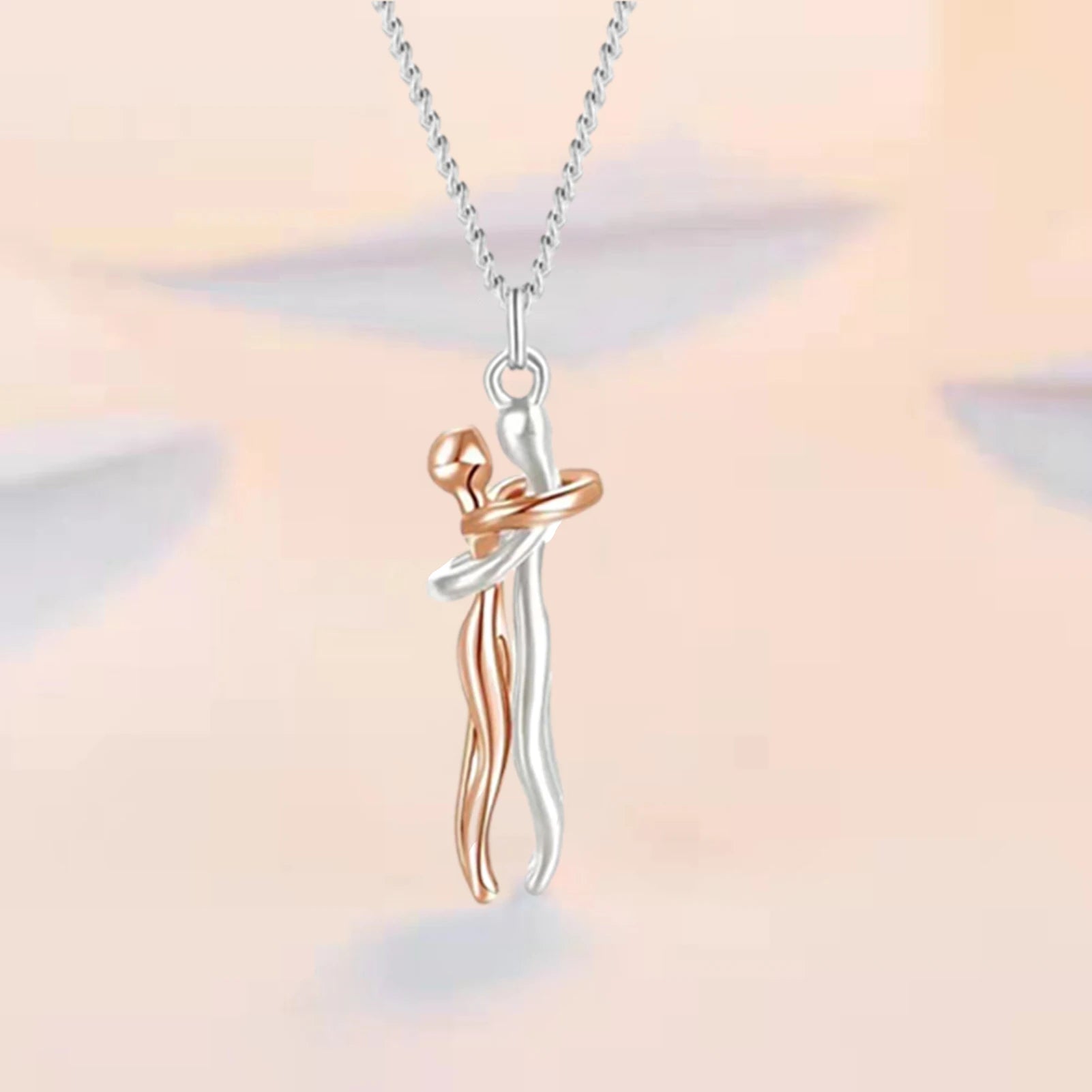 Embrace Couple Pendant Necklace Adjustable Length Him Her Hugging Pendant Necklace Anniversary Jewelry Valentine Day Gift