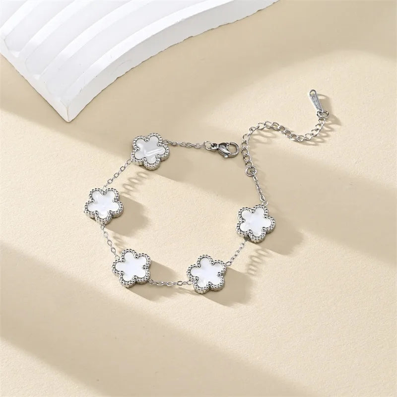 Classic Lucky Clover Women's Bracelets Double Sided Flowers Jewellery Gifts Stainless Steel hand chain 18k Gold Plated Jewelry