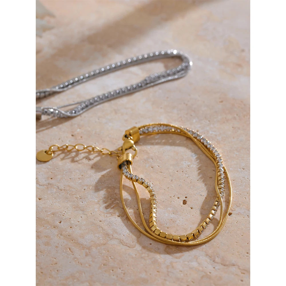 Mia | Gelaagde Roestvrijstalen Armband met Cubic Zirconia