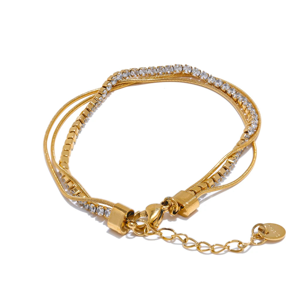 Mia | Gelaagde Roestvrijstalen Armband met Cubic Zirconia