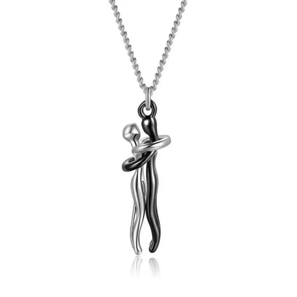 Embrace Couple Pendant Necklace Adjustable Length Him Her Hugging Pendant Necklace Anniversary Jewelry Valentine Day Gift