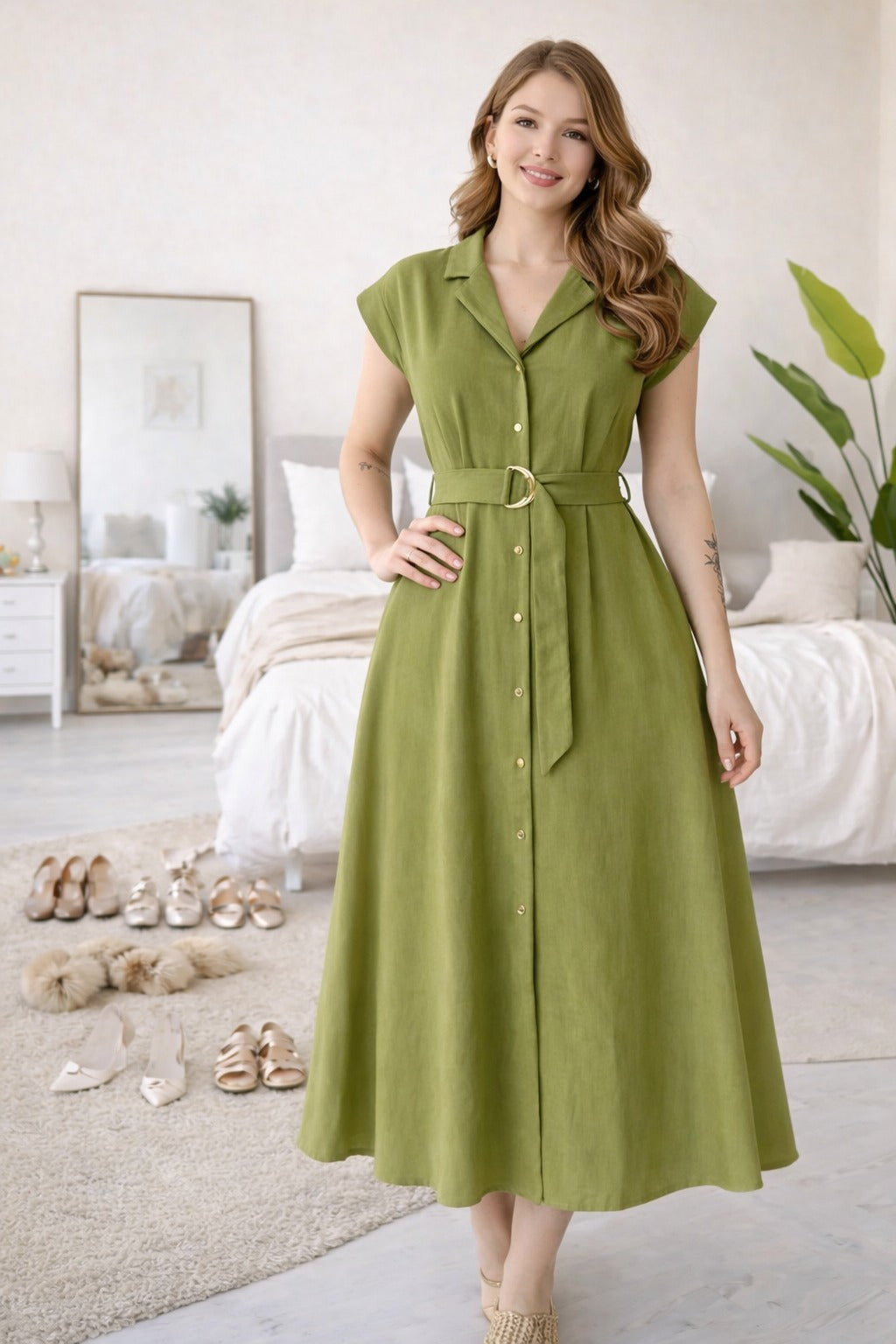 Dress with Metallic Belt for Women