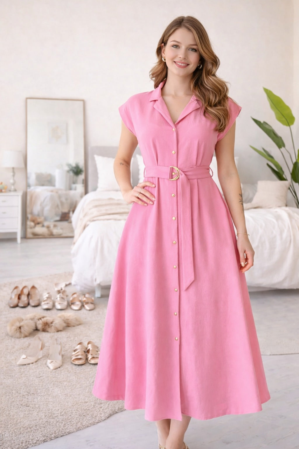 Dress with Metallic Belt for Women