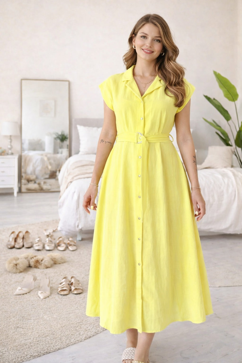 Dress with Metallic Belt for Women