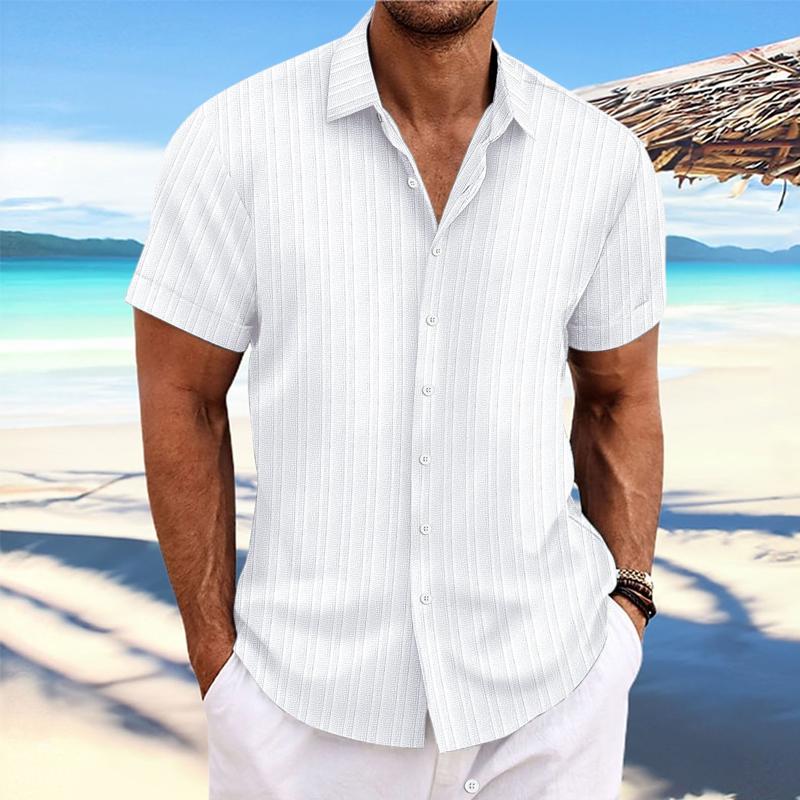 Niklas | Cotton linen striped short sleeve shirt