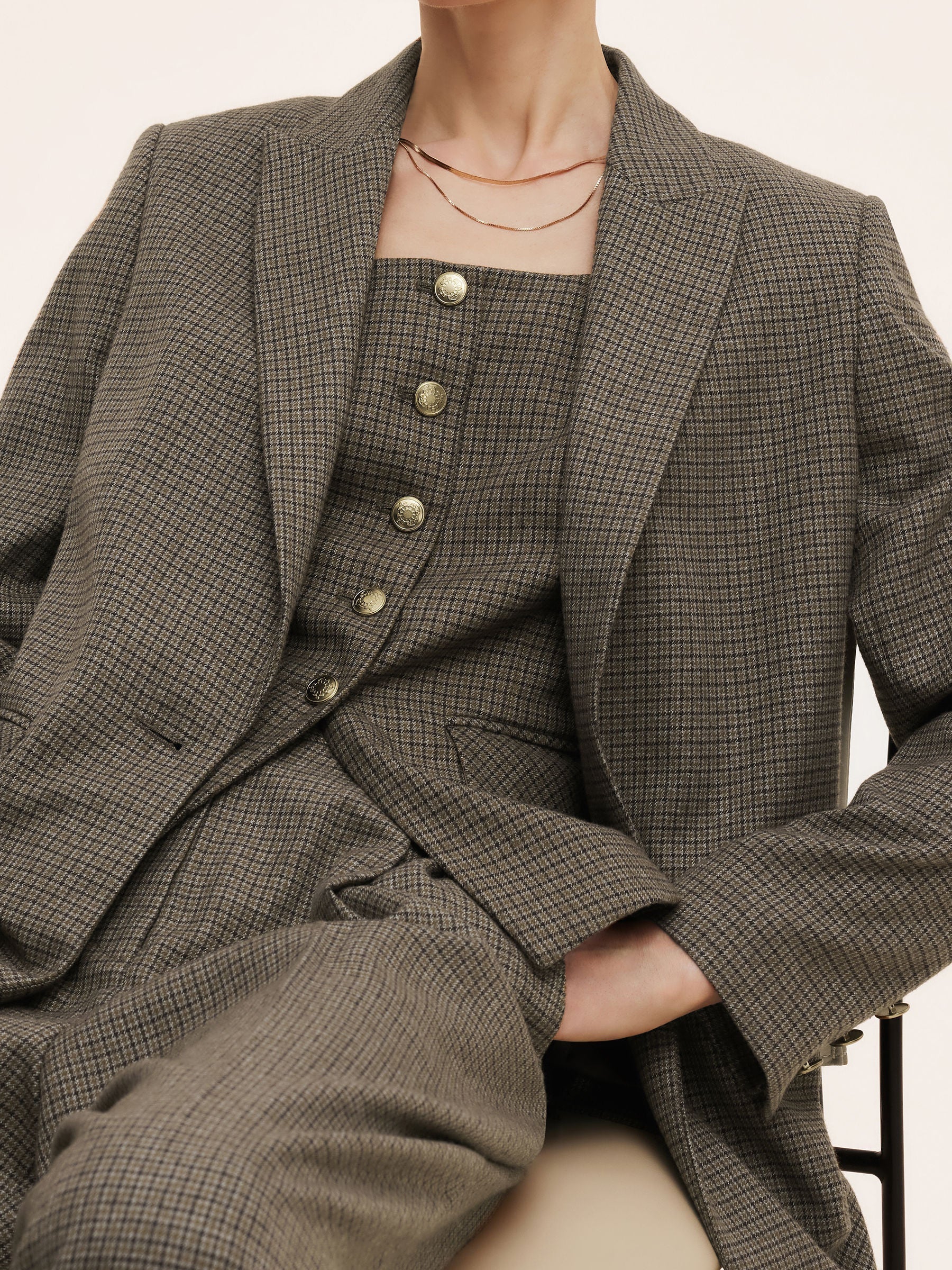 Women's Checked Jacket with Cut-Out Collar