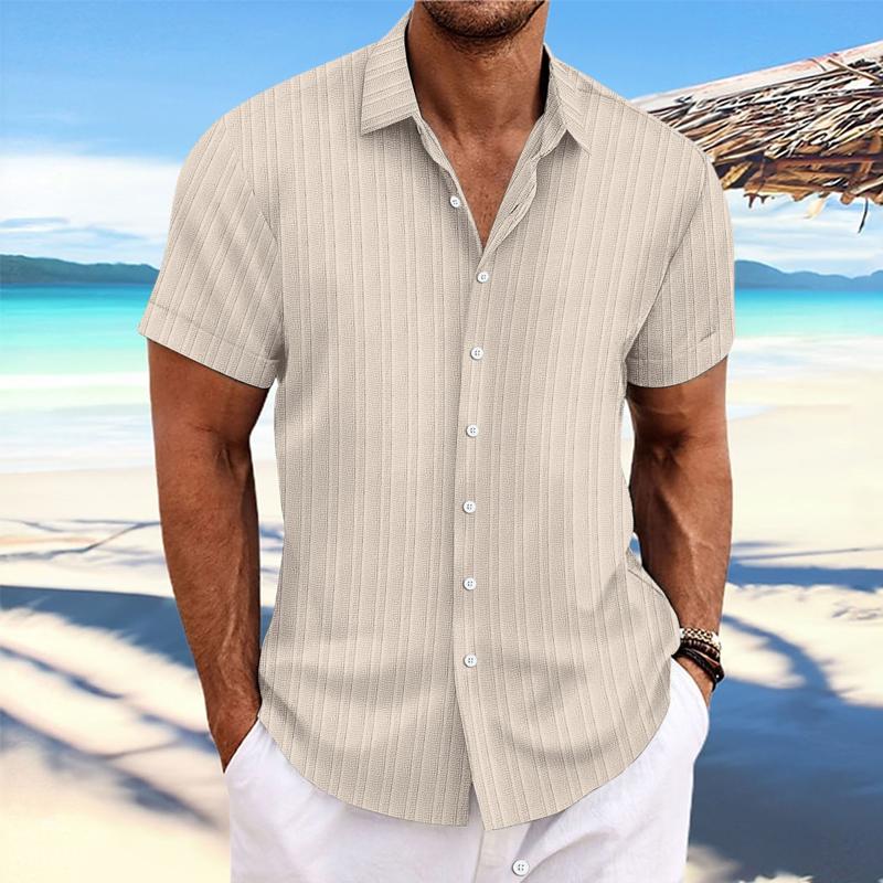 Niklas | Cotton linen striped short sleeve shirt