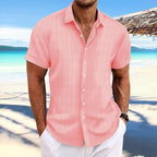 Niklas | Cotton linen striped short sleeve shirt