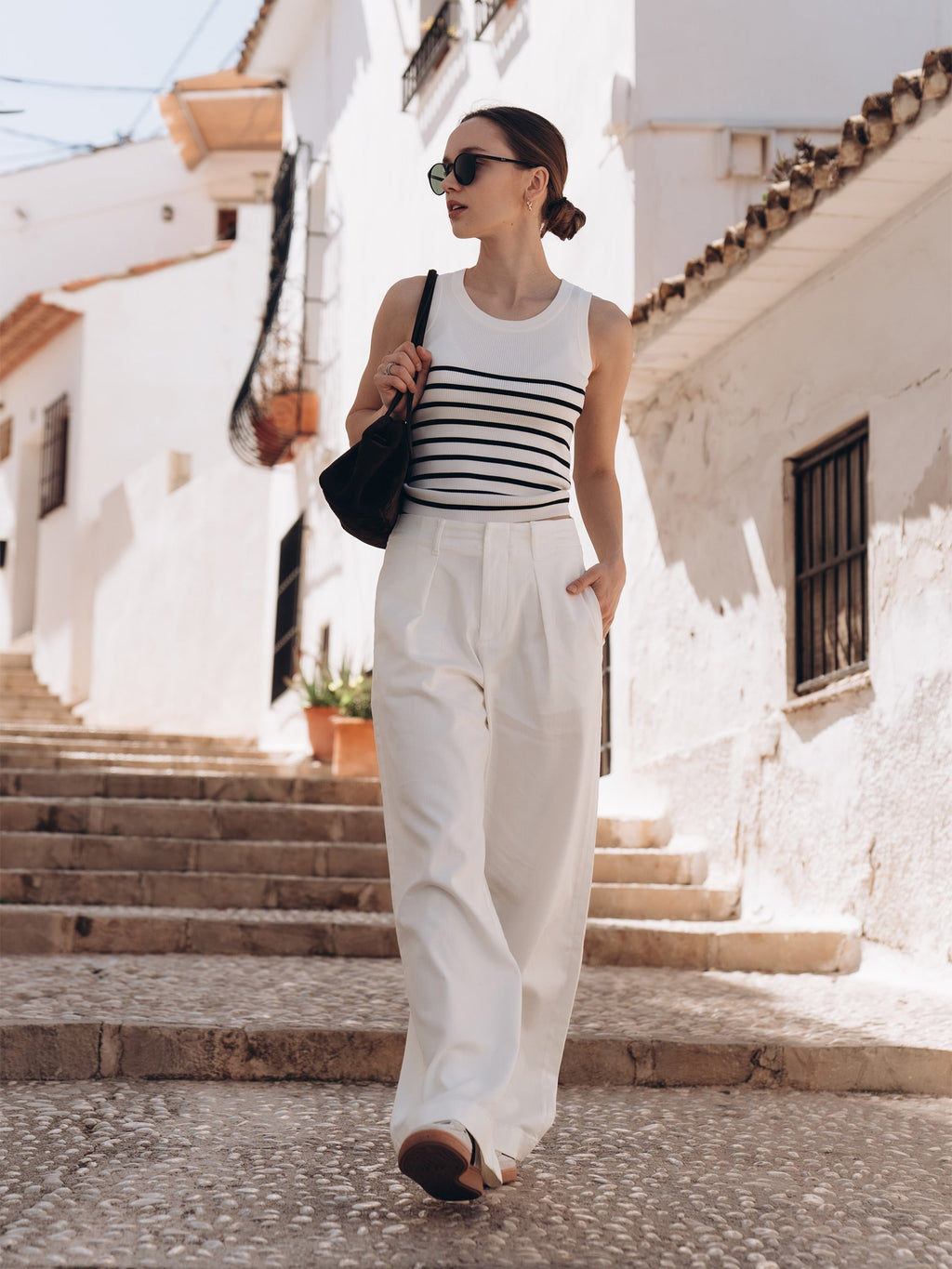 Striped Acetate and Cotton Tank Top