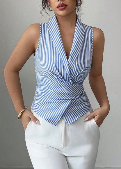 Danika | Blue Striped Top with Pleats