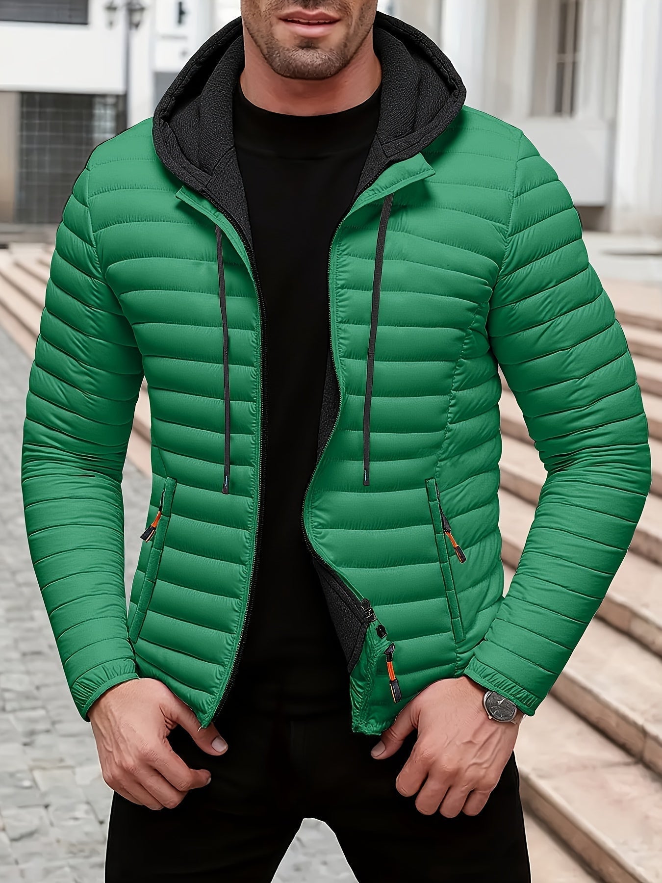 Dielmar - Quilted Hooded Jacket with Front Zip