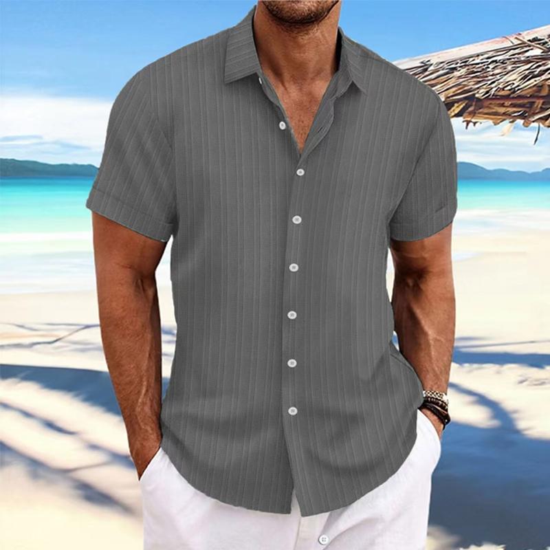 Niklas | Cotton linen striped short sleeve shirt