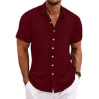 Niklas | Cotton linen striped short sleeve shirt