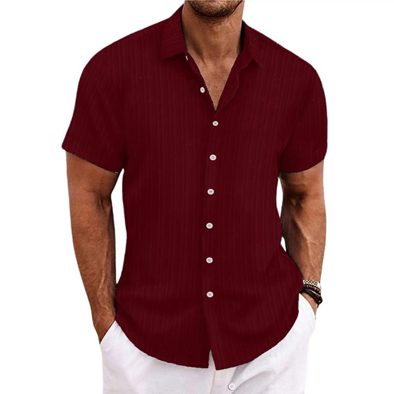 Niklas | Cotton linen striped short sleeve shirt