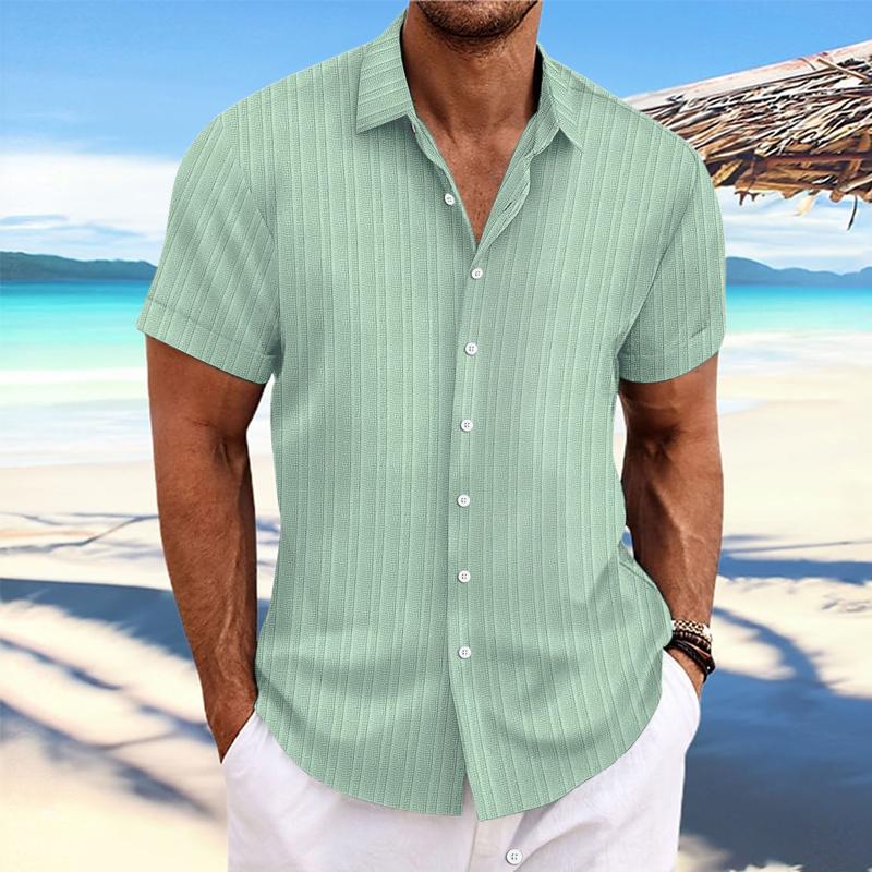 Niklas | Cotton linen striped short sleeve shirt