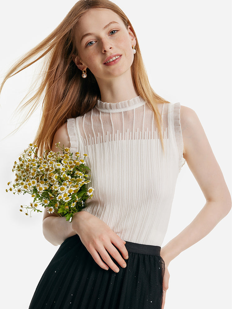 Women's Top with Ruffles Made from Tencel and Wool